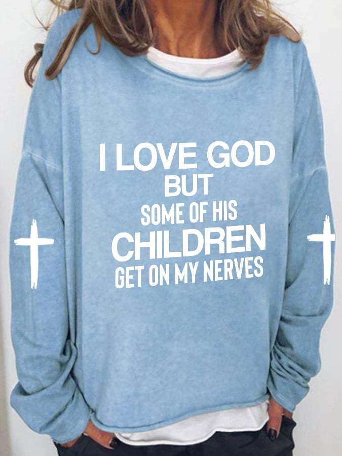 Women's Faith I Love God Print Long Sleeve T-Shirt