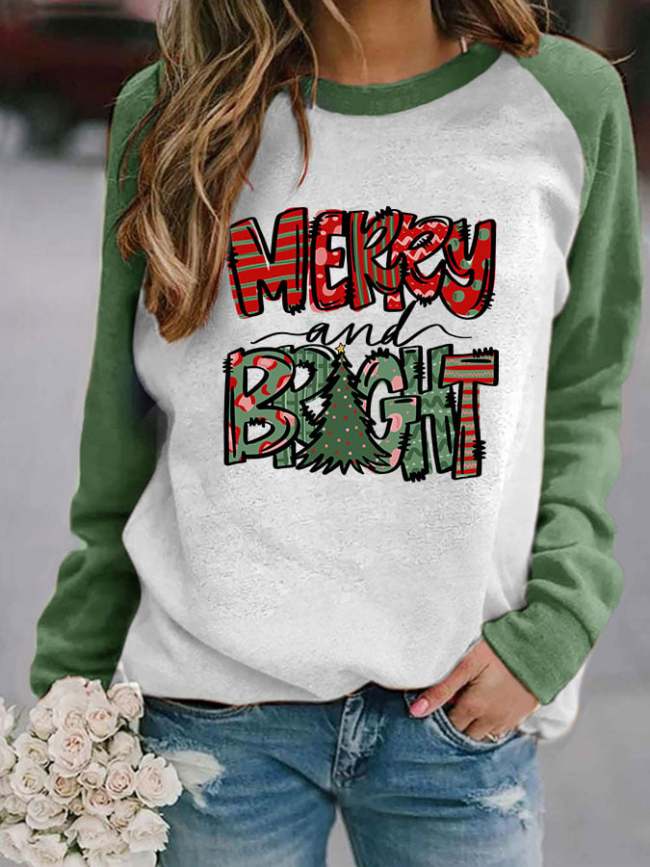 Women's Christmas Merry And Bright Print Sweatshirt