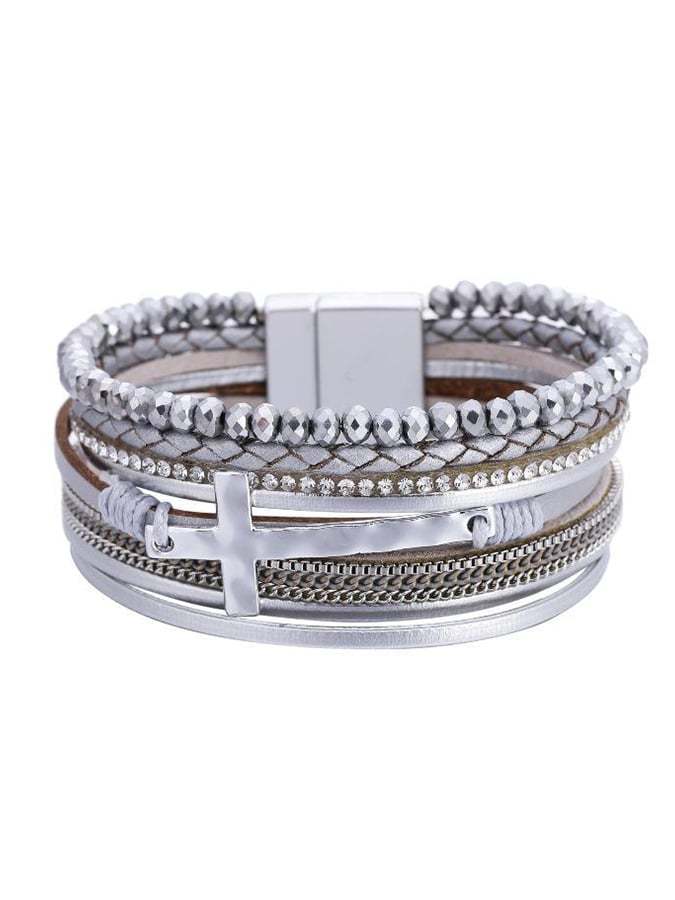 women's Cross Beading Rhinestone Magnetic Buckle Bracelet