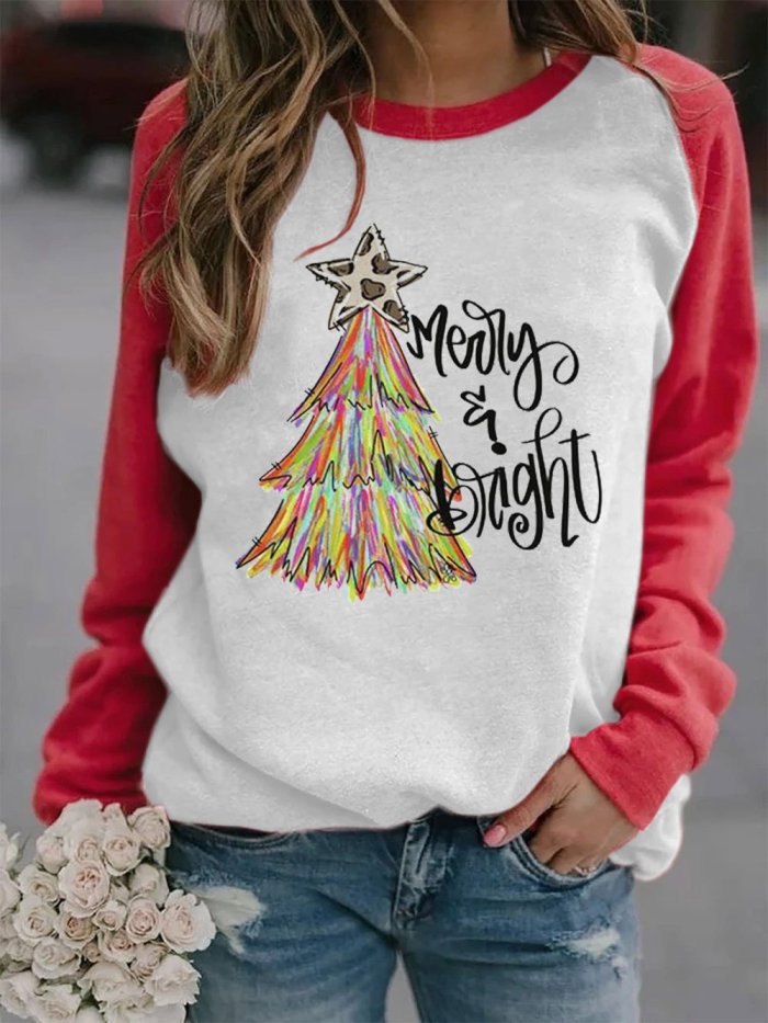 Women's Christmas Tree Merry And Bright Print Sweatshirt