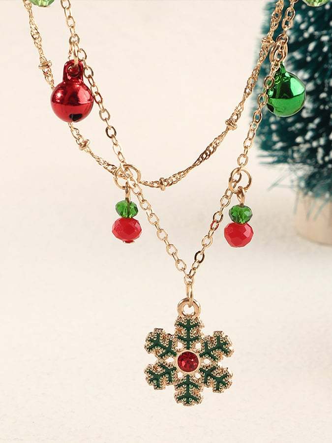 Women's Christmas Bell Snowflake Pendant Necklace