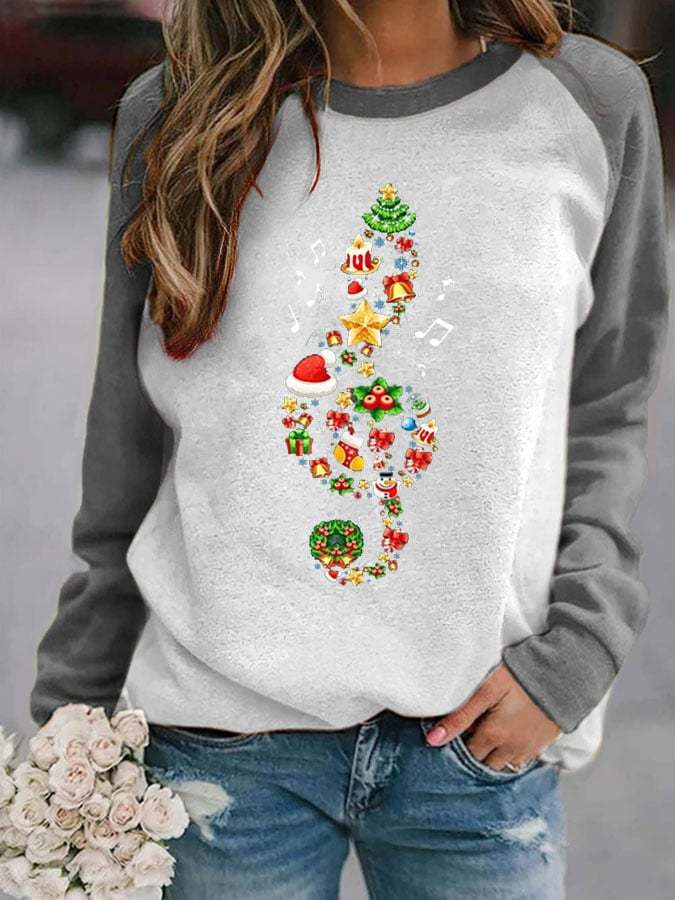 Women's Christmas Music Print Sweatshirt