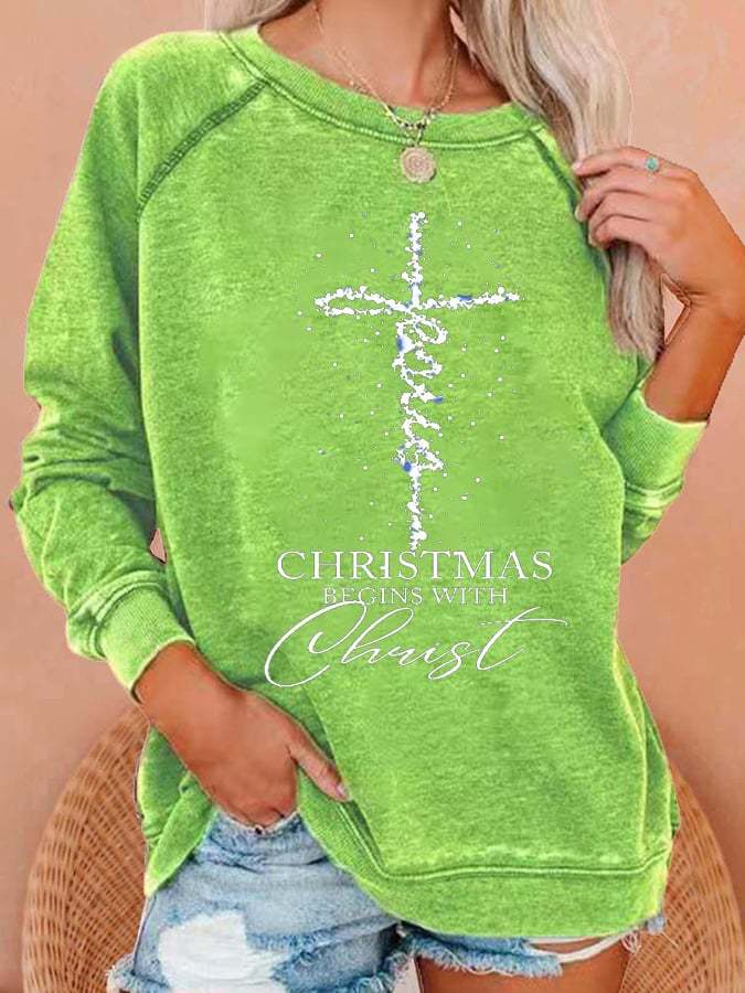 Women's Jesus Christmas Begins With Christ  Print Casual Sweatshirts