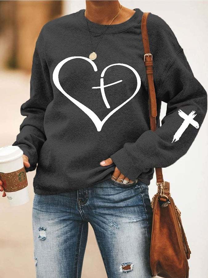 Women's Jesus Has My Back,Heart Cross  Casual Sweatshirt