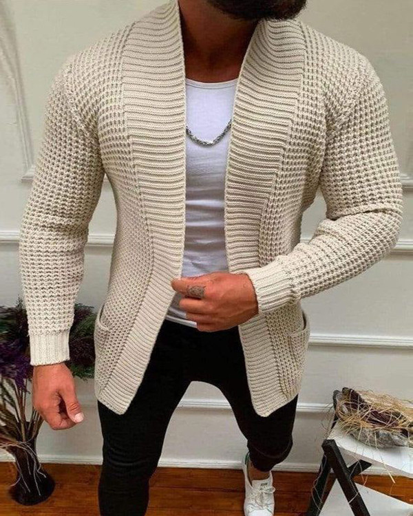 Men's Knitted Multicolor Solid Color Casual Cardigan