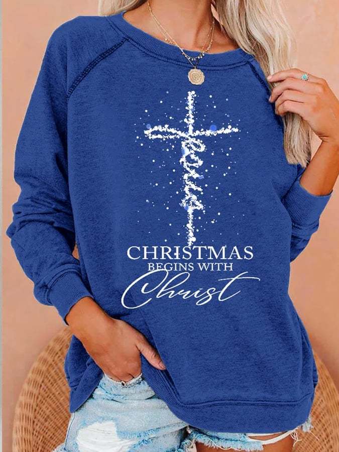 Women's Jesus Christmas Begins With Christ  Print Casual Sweatshirts