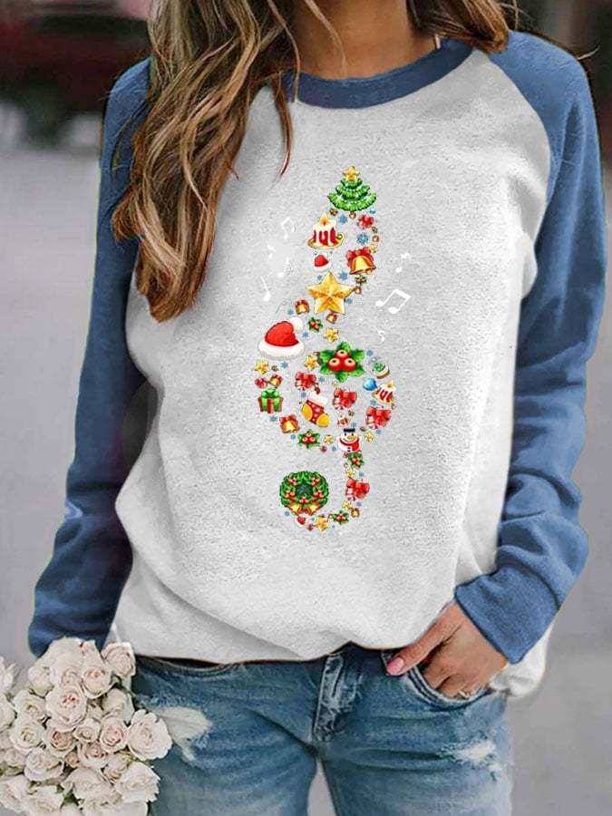 Women's Christmas Music Print Sweatshirt