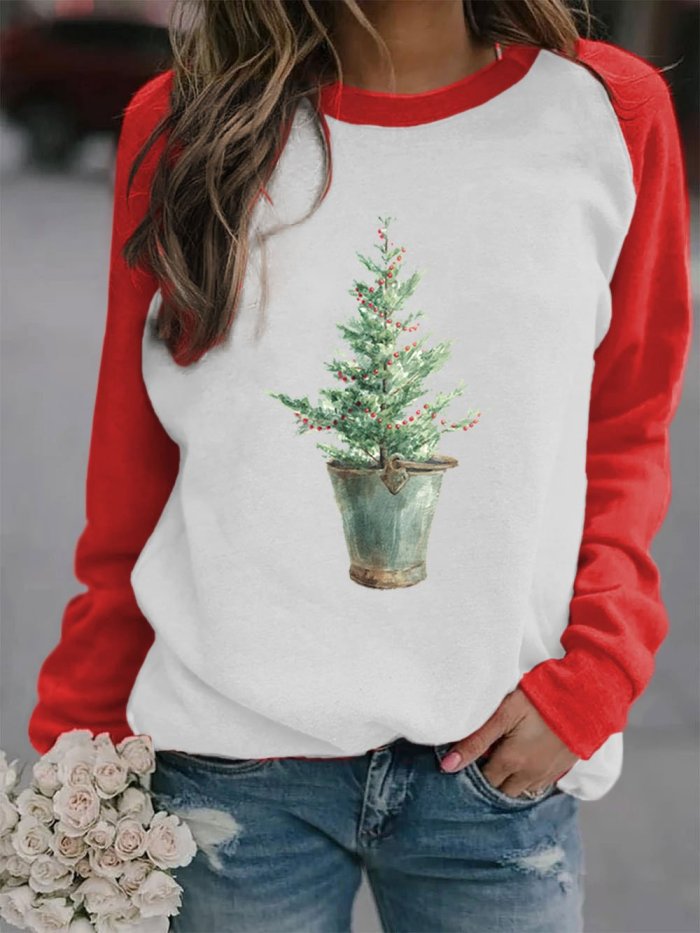 Women's Art Christmas Tree Casual Sweatshirt