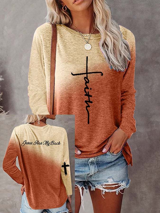 Women's FAITH Printed Crew Neck Long Sleeve T-shirt