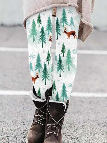 Ladies Christmas Tree Fawn Print Leggings