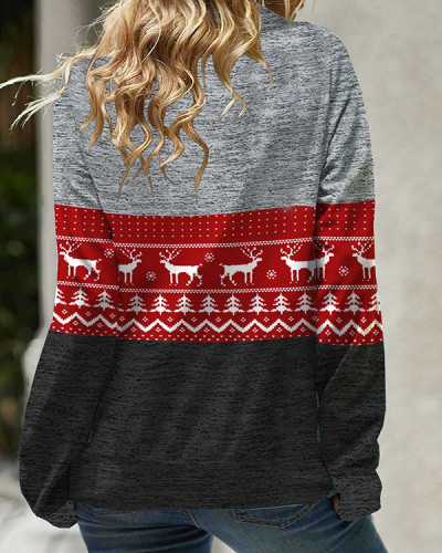 Vintage Snowflake Elks Printed Sweatshirt