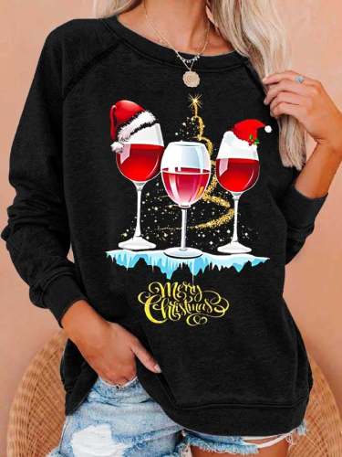 Women's Wine Simple Christmas Print Casual Sweatshirt