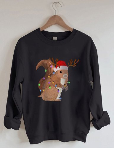 Women's Christmas Squirrel Lights Print Sweatshirt