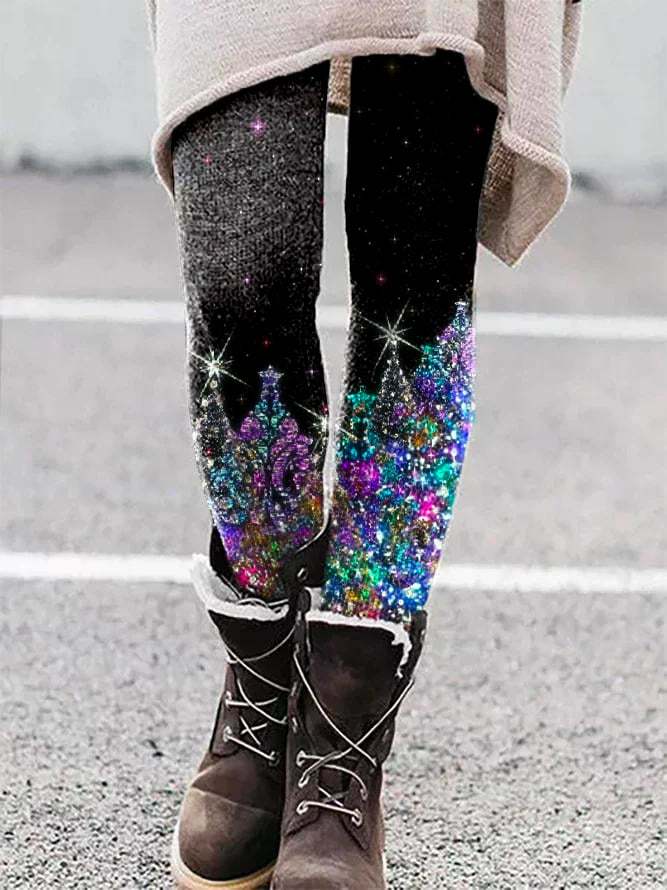 Women's Christmas Tree Glitter Print Leggings