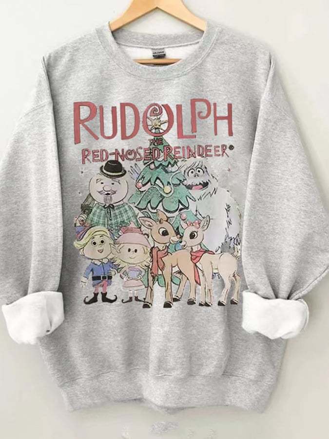 Women's Rudolph Red Nose Reindeer Print Casual Sweatshirt