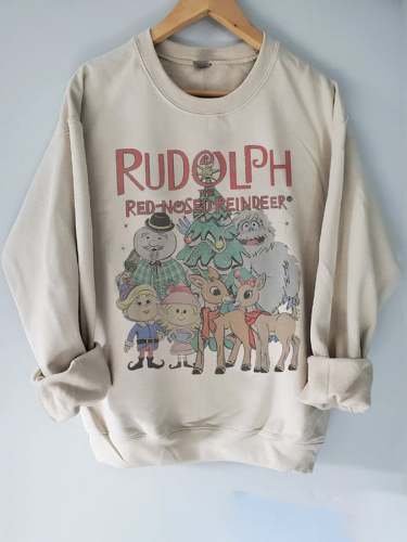 Women's Rudolph Red Nose Reindeer Print Casual Sweatshirt