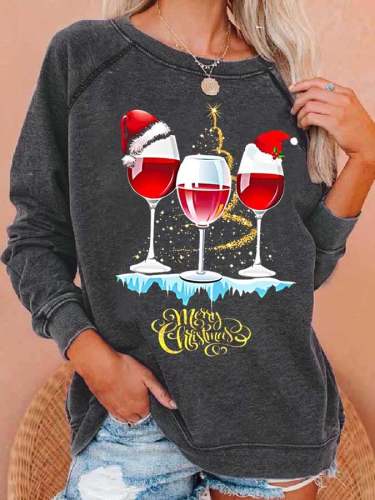 Women's Wine Simple Christmas Print Casual Sweatshirt