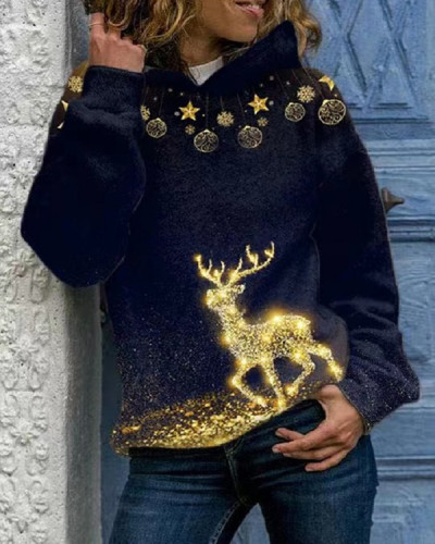 Christmas Elk Print Long Sleeve Sweatshirt