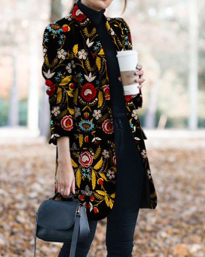 Casual Long Sleeve Printed Coat