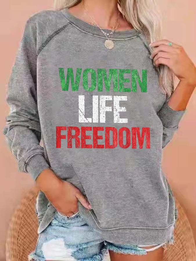 Women's Woman Life Freedom Print Casual Crewneck Sweatshirt