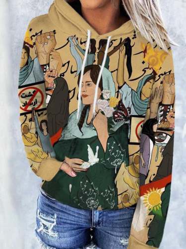 Every Woman In Iran Deserves Peace With Pocket Print Hoodie