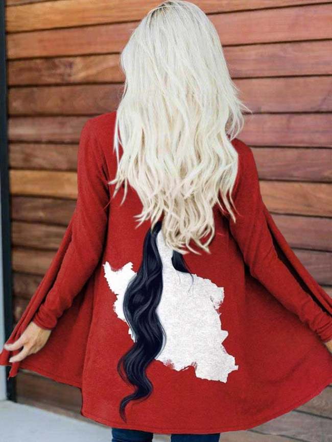 Casual Iran Women Hair Print Cardigan