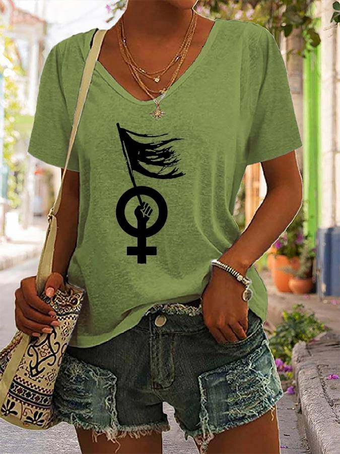Women's Woman Life Freedom Print V-Neck T-Shirt