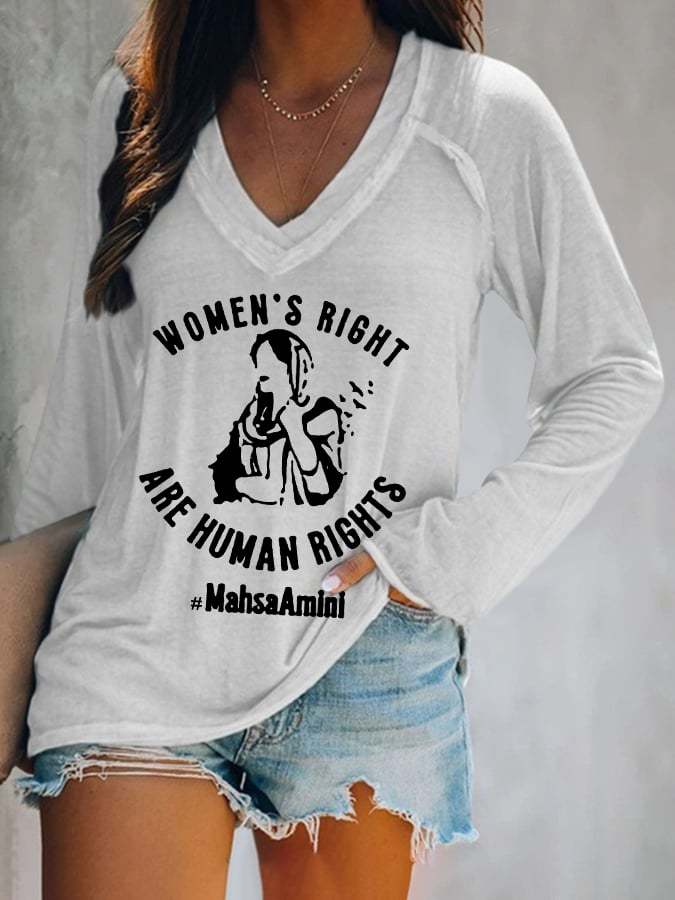 Mahsa Amini Women Rights Life Freedom Print V-Neck Casual T-Shirt