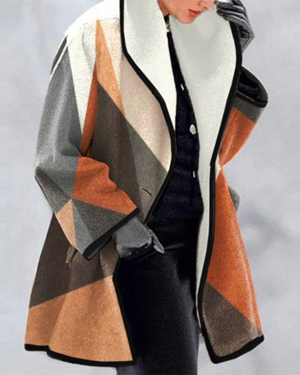 Casual Contrast Lapel Long Sleeve Coat