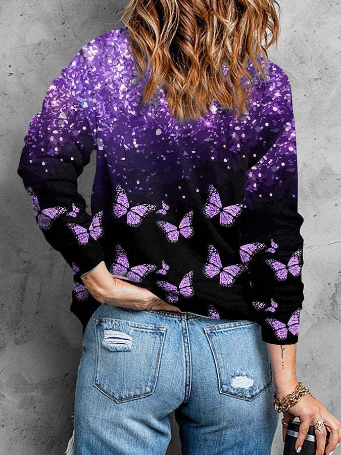 Fashion Gradient Butterfly Print Long Sleeve Sweatshirt