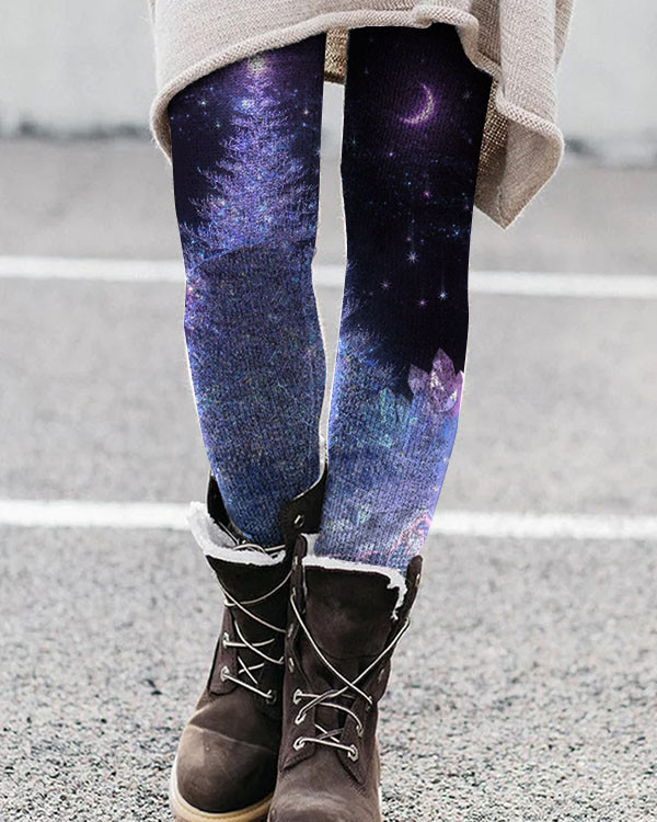 Christmas Tree Moon Print Leggings