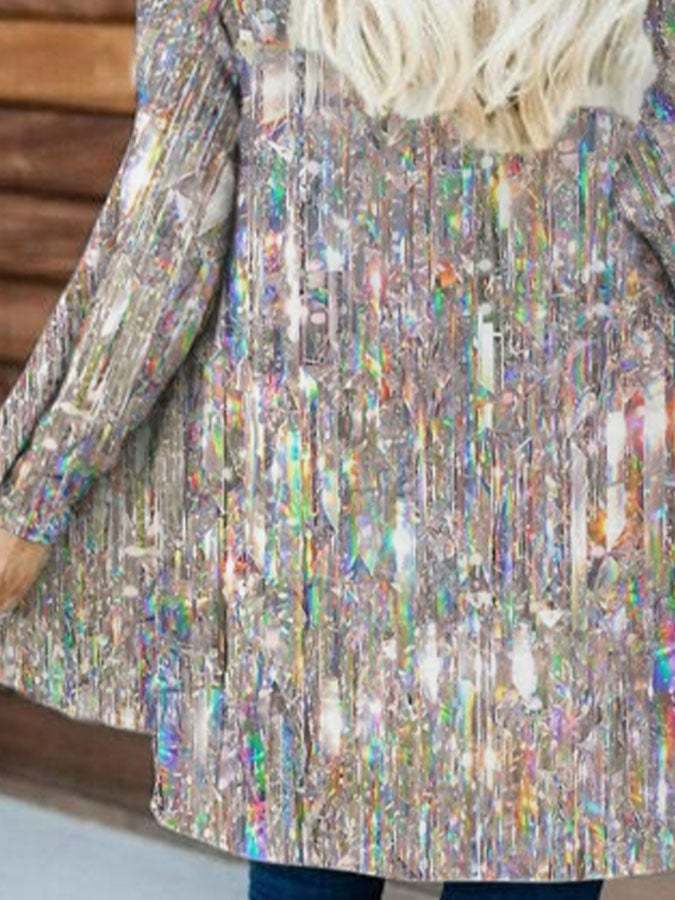 Sequin-Print Long-Sleeve Cardigan