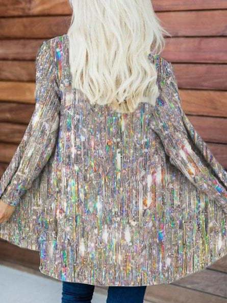 Sequin-Print Long-Sleeve Cardigan