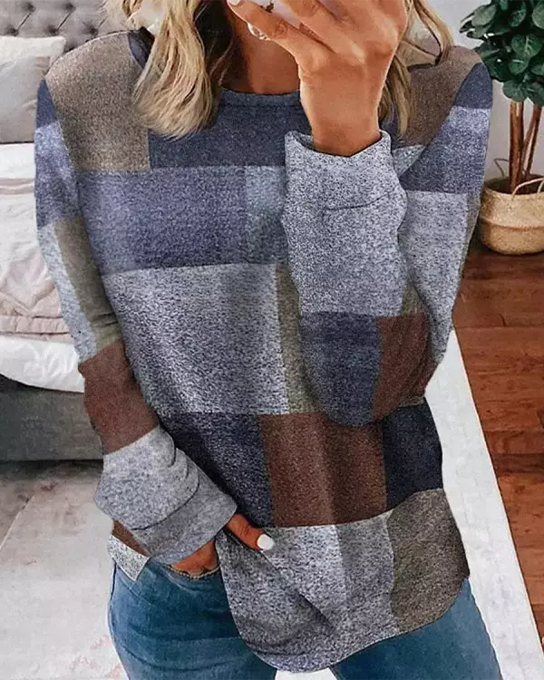 Casual Round Neck Long Sleeve Loose Pullover Top