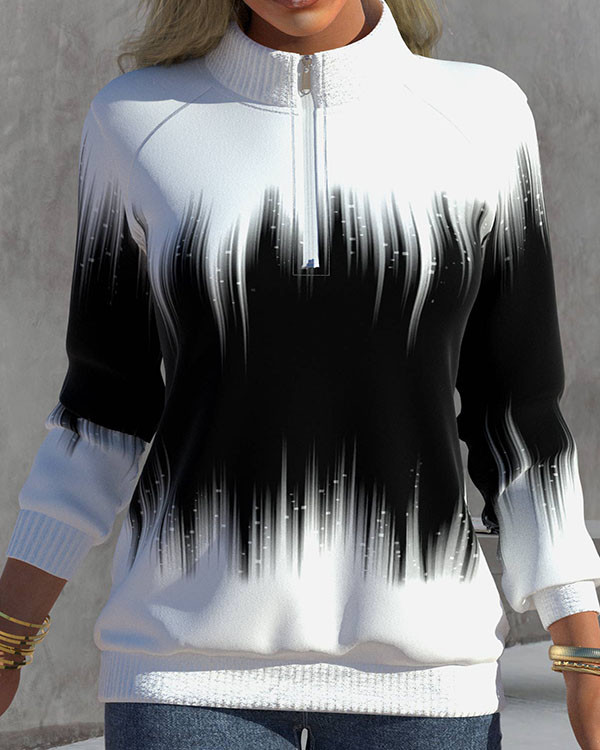 Gradient Print Neck Zip Long Sleeve Sweatshirt