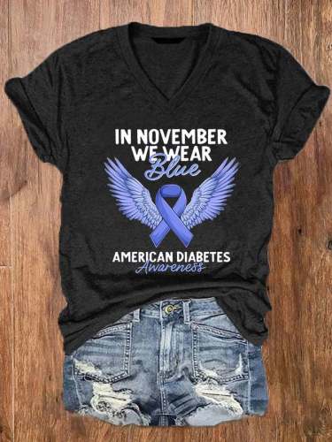 Women's Diabetes Concern In November We Wear Blue  Print  T-Shirt