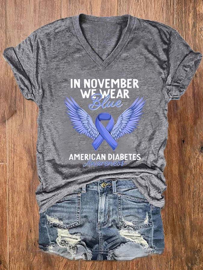 Women's Diabetes Concern In November We Wear Blue  Print  T-Shirt