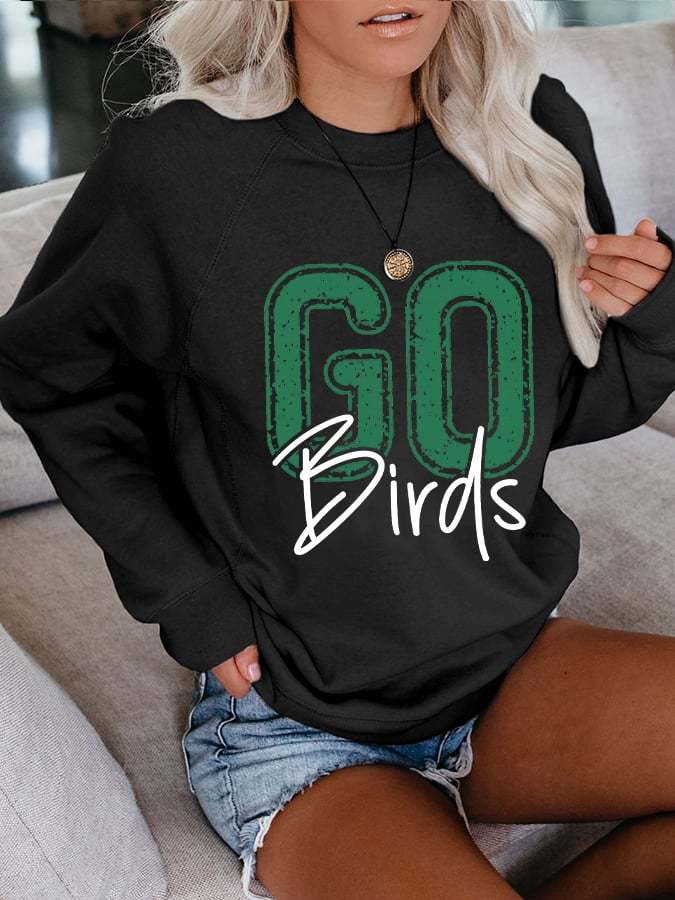 Women's Go Birds Football Print Long Sleeve Casual Sweatshirt