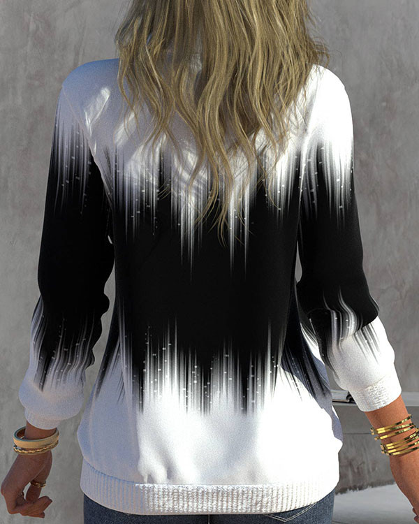 Gradient Print Neck Zip Long Sleeve Sweatshirt