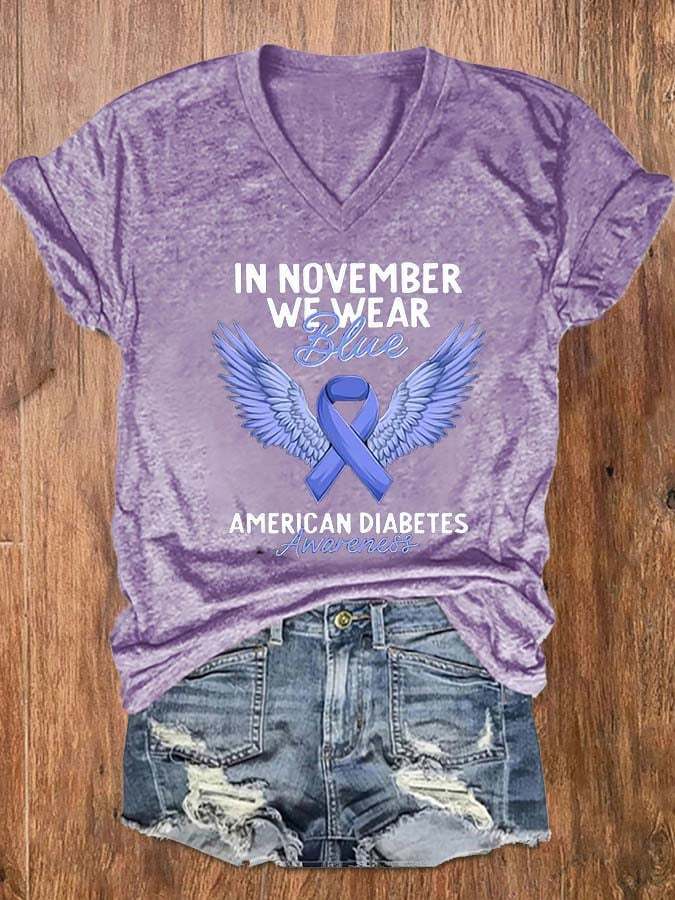 Women's Diabetes Concern In November We Wear Blue  Print  T-Shirt