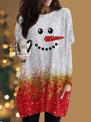 Women's Christmas Snowman Shiny Casual Top