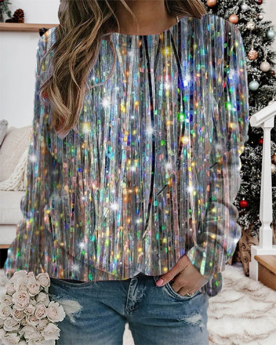 Glitter Crew Neck Long Sleeve Top