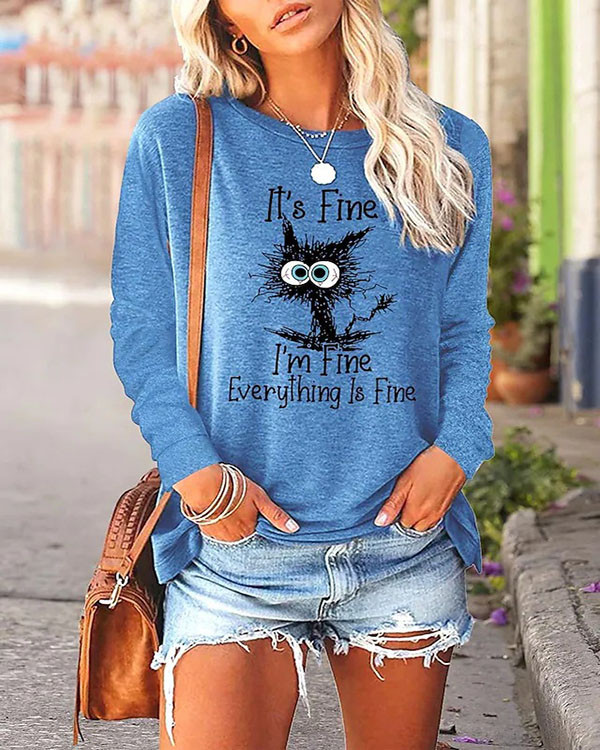 It's Fine, I'm Fine Everything Is Fine Cat Print Top