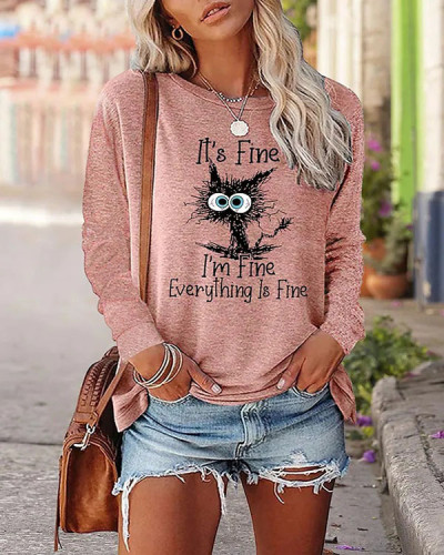 It's Fine, I'm Fine Everything Is Fine Cat Print Top