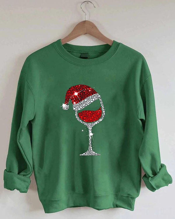 Merry Christmas Shiny Wine Glass Casual Sweatshirt
