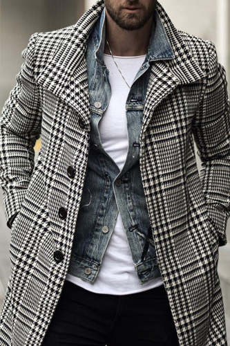 Fashion Plaid Lapel Coat Mid-length Coat