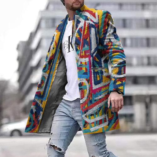 Street Color Line Graffiti Print Coat