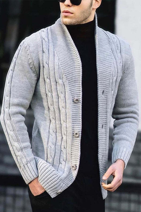 Men's Cardigan Solid Color Long Sleeve Twist Ribbed Knit Jacket