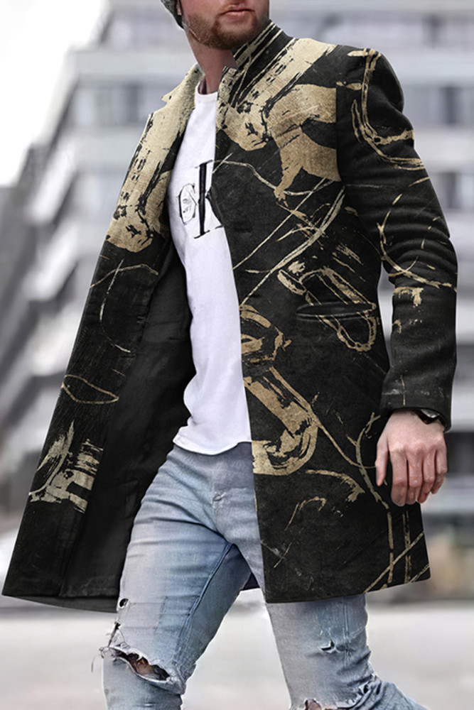 Fashion Black And Gold Graffiti Coat