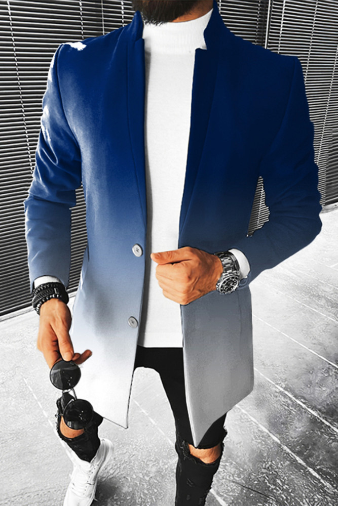 Trendy Blue Gradient Print Coat
